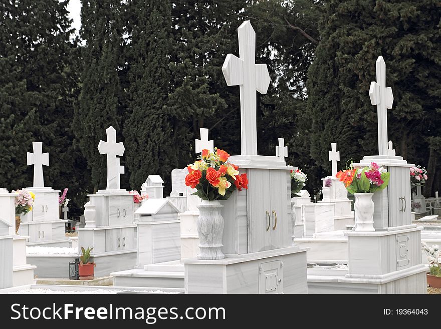 Marble tombs in orthodox cemetery