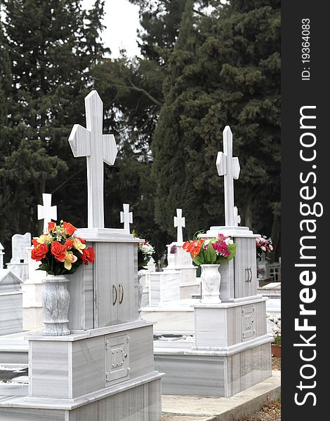 Marble tombs in orthodox cemetery