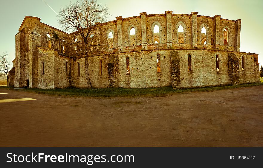 Famous ruins of the abbey of San Galgano. Tuscany, Italy. Famous ruins of the abbey of San Galgano. Tuscany, Italy.