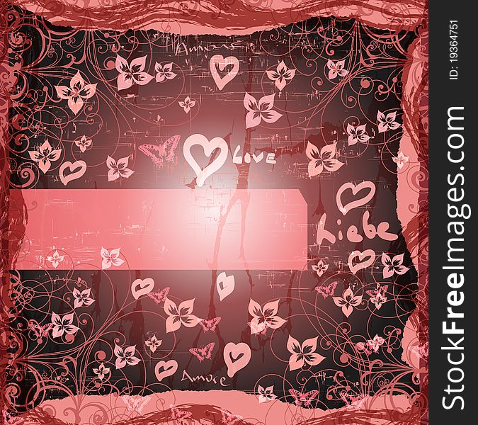 Grunge style valentines background card