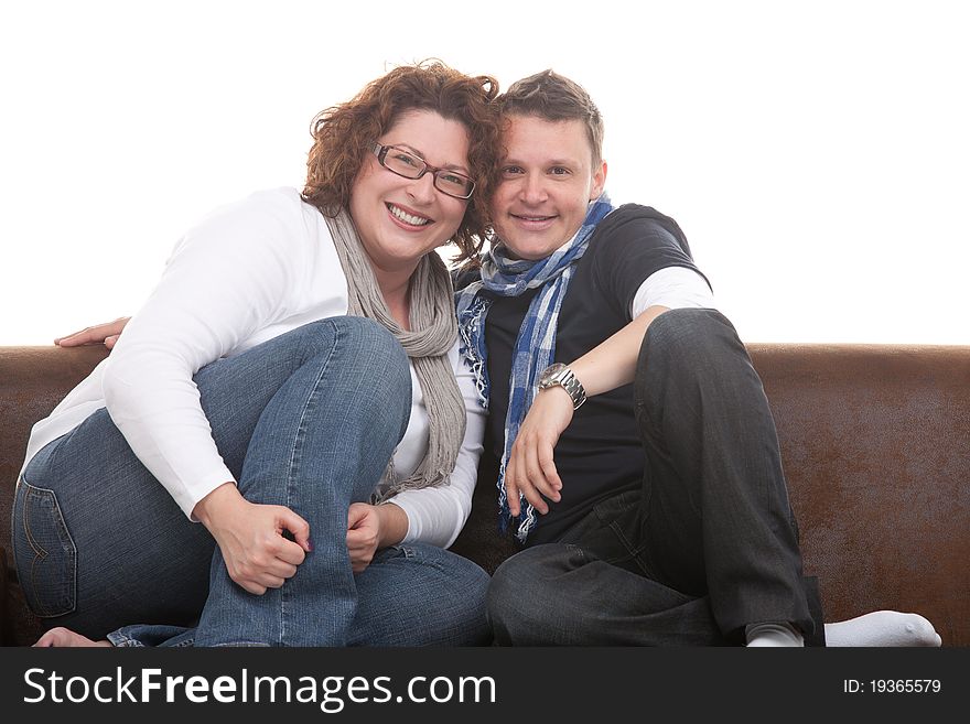 Loving couple close on the couch