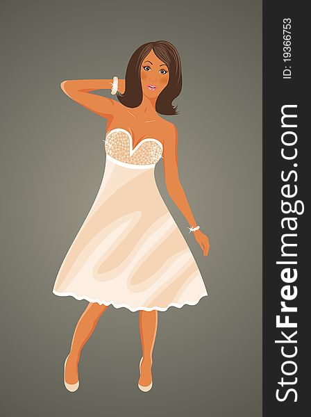 Illustration pretty girl in white dress - vector