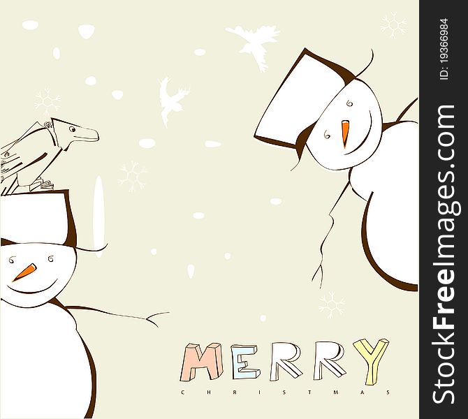 Christmas card with two snowman