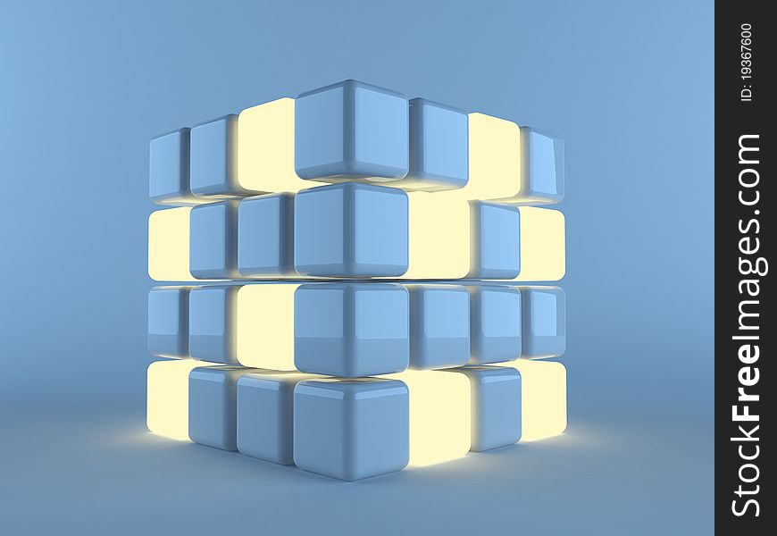 Illuminated Cubes 3d On Blue Background