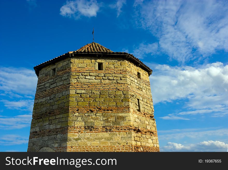 View of the 13 th century fortress tower. Belgorod-Dniester, Ukraine