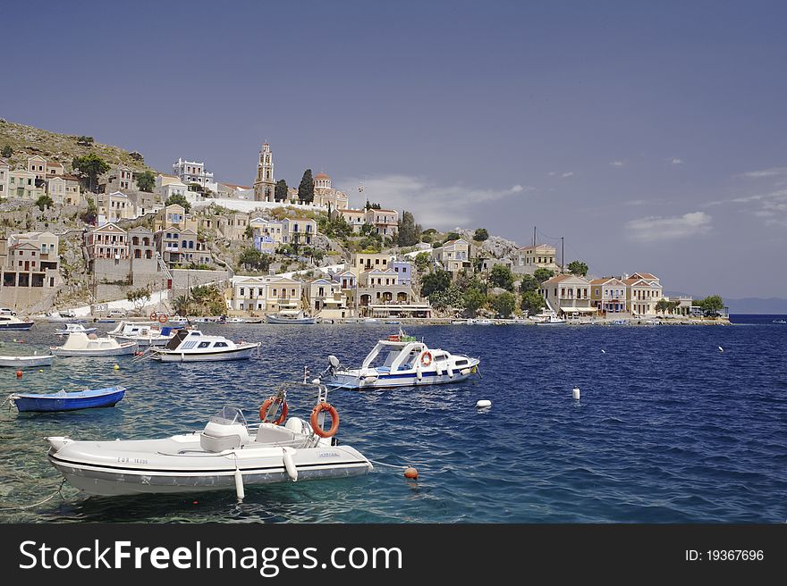 View of Symi harbor in sunshine