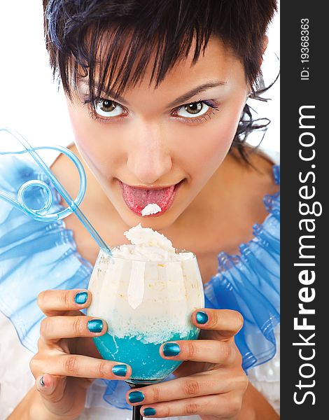 Beautiful woman holding a cocktail isolated