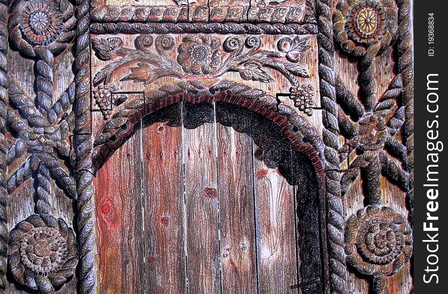 Medieval Wood Door Drawing