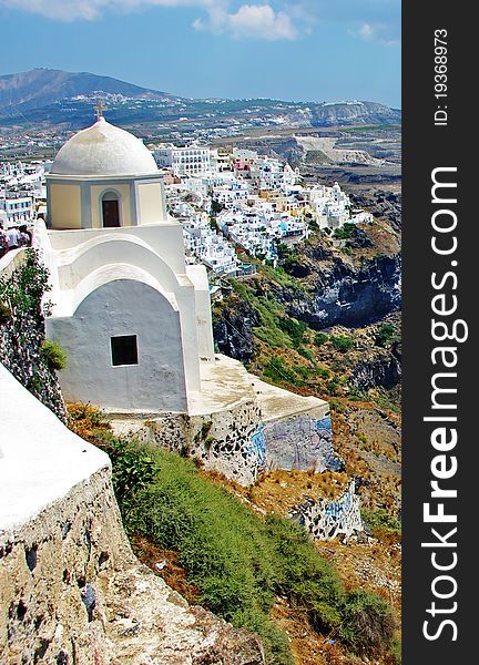 Beautiful view of Santorini island, Fira town