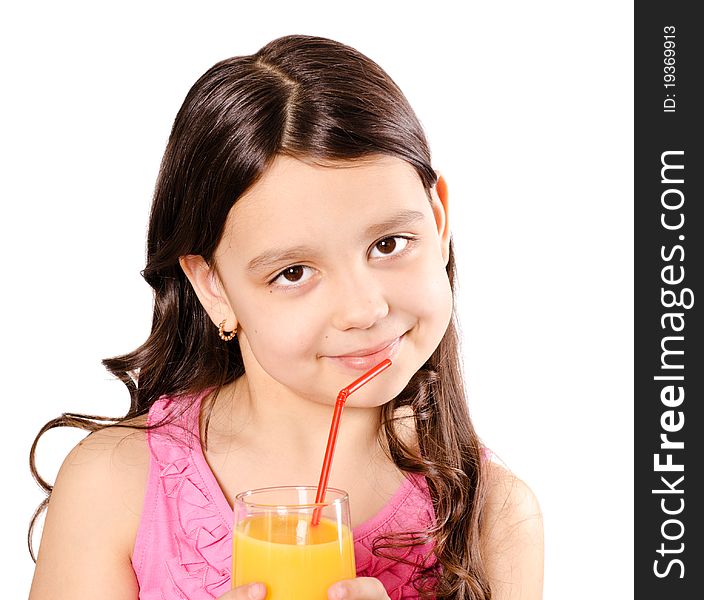 Smiling pretty girl with fresh orange juice