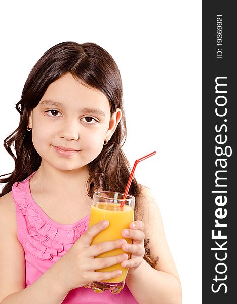 Smiling pretty girl with fresh orange juice