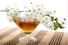 Drink And Blossoming Branch Of An Apple-tree Stock Photo Drink And Blossoming Branch Of An Apple-tree Stock Photo