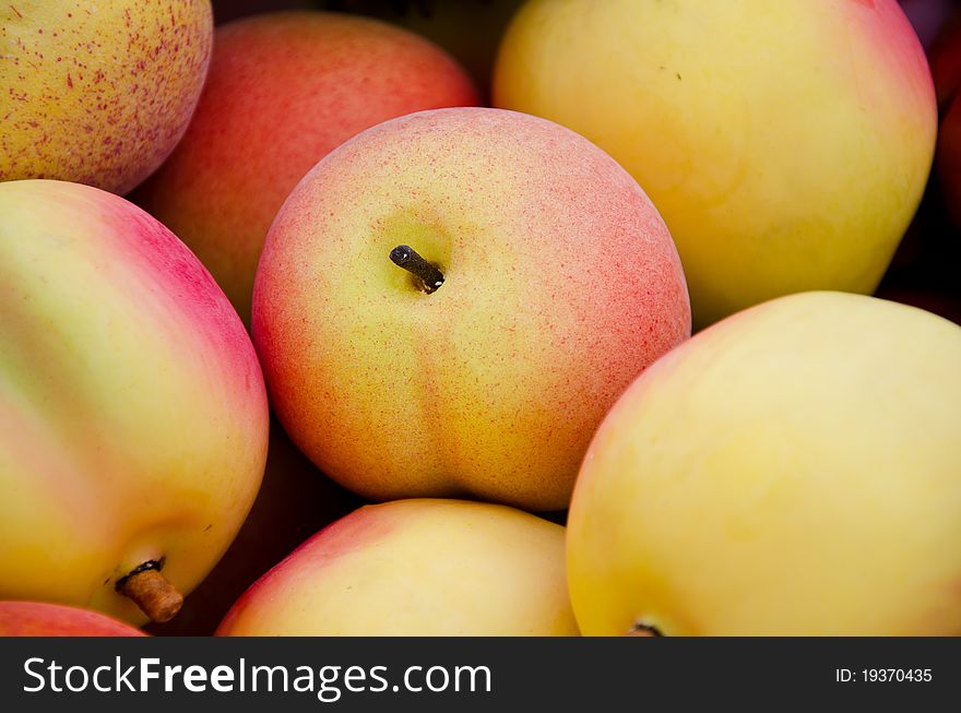 Many ripe yellow apple on background. Many ripe yellow apple on background