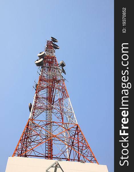 A tower communication on blue sky