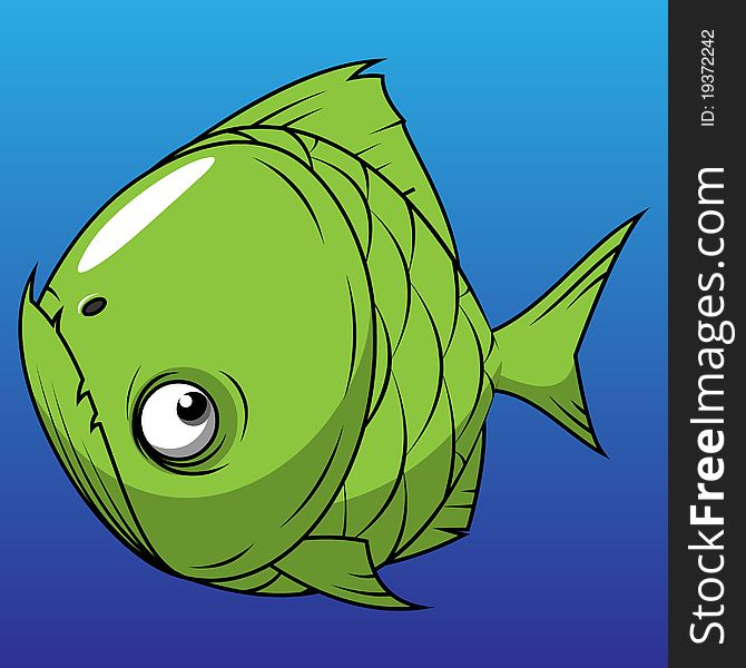 Green toothed fish on a blue background. Green toothed fish on a blue background