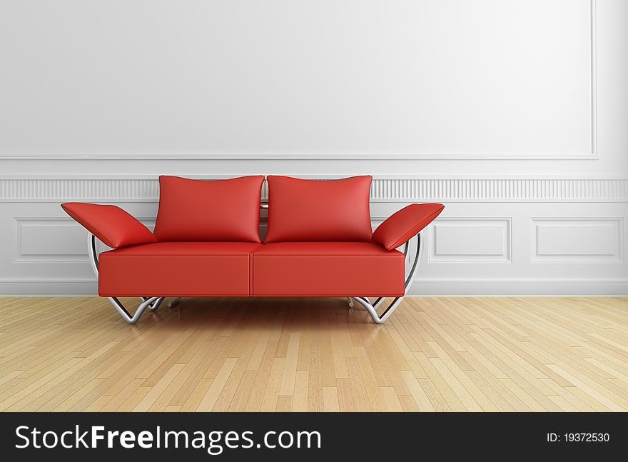 Empty clean interior with a red sofa