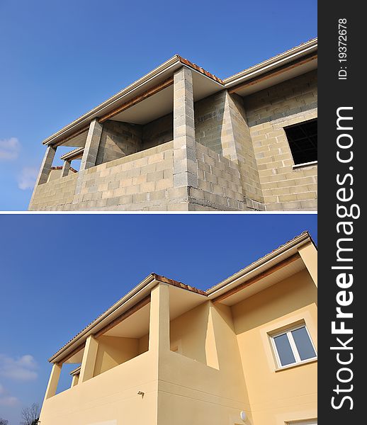 A house under construction before and after. A house under construction before and after