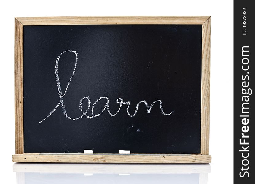 Word learn handwriting on a blackboard in white background