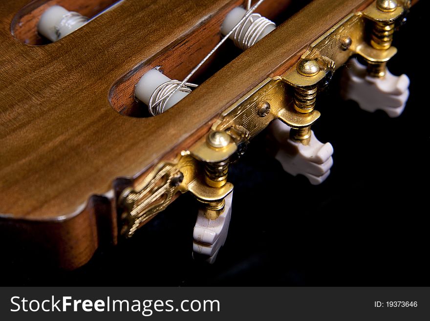 Closeup Image Of Gold Plated Classical Guitar Tune