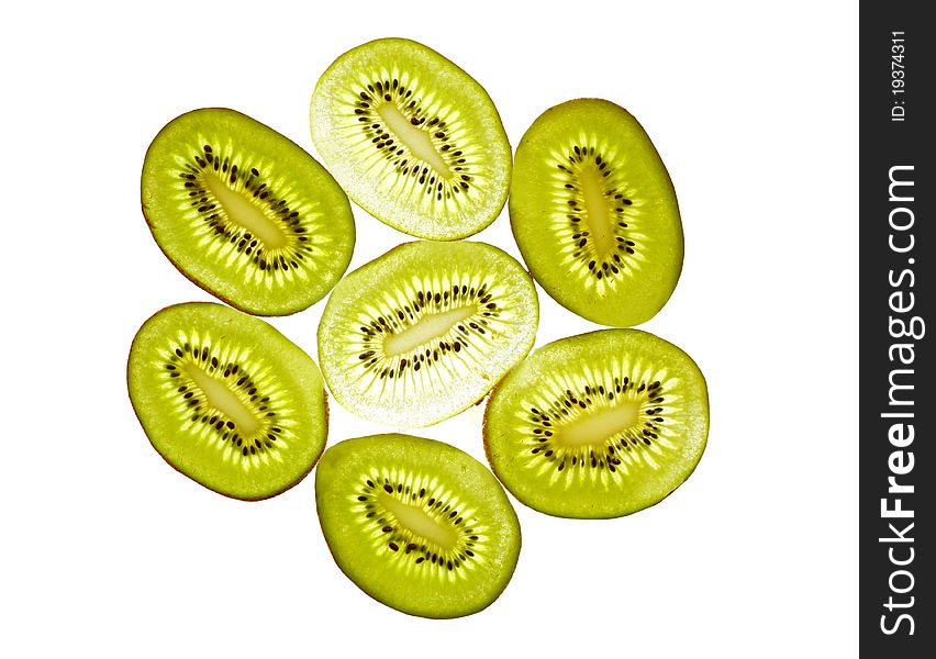 Fresh pieces kiwi isolated on white background