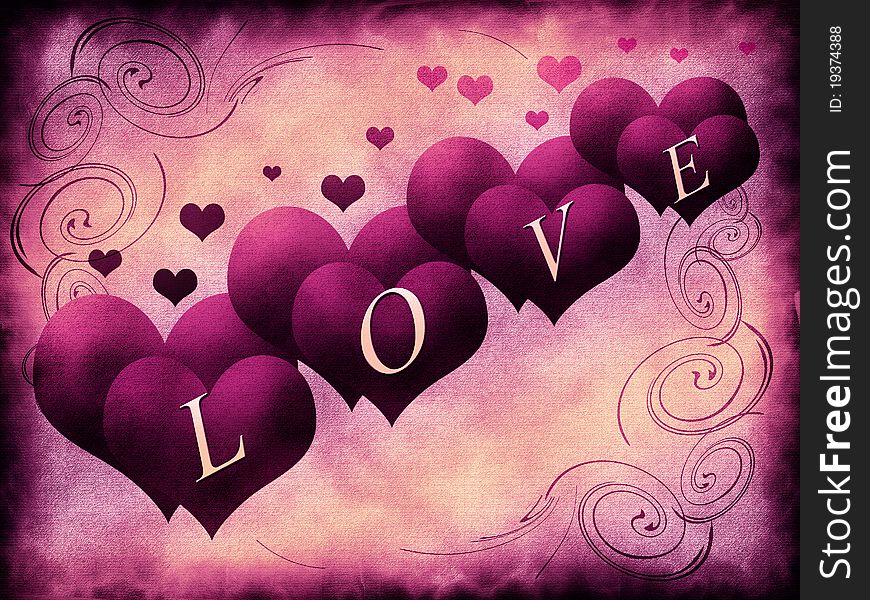 Hearts on an abstract pink background
