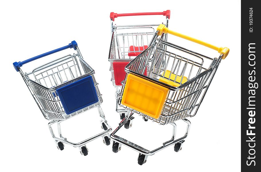 Isolated shopping trolley on white