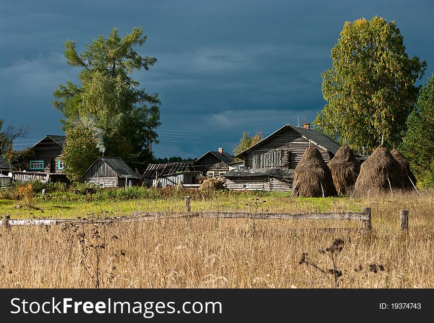 Russian village before the thunderstorm