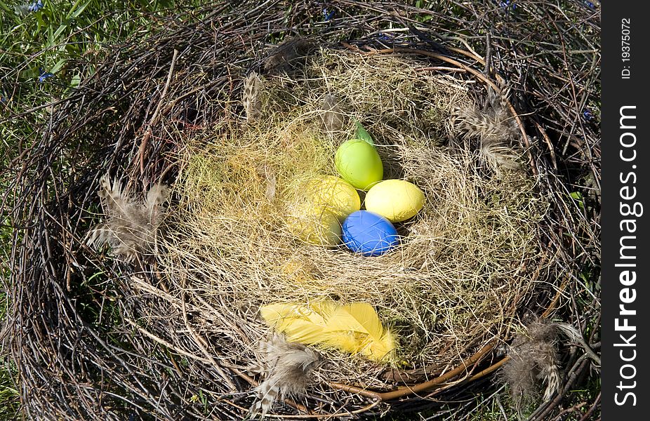 Colored Easter Eggs In A Nest
