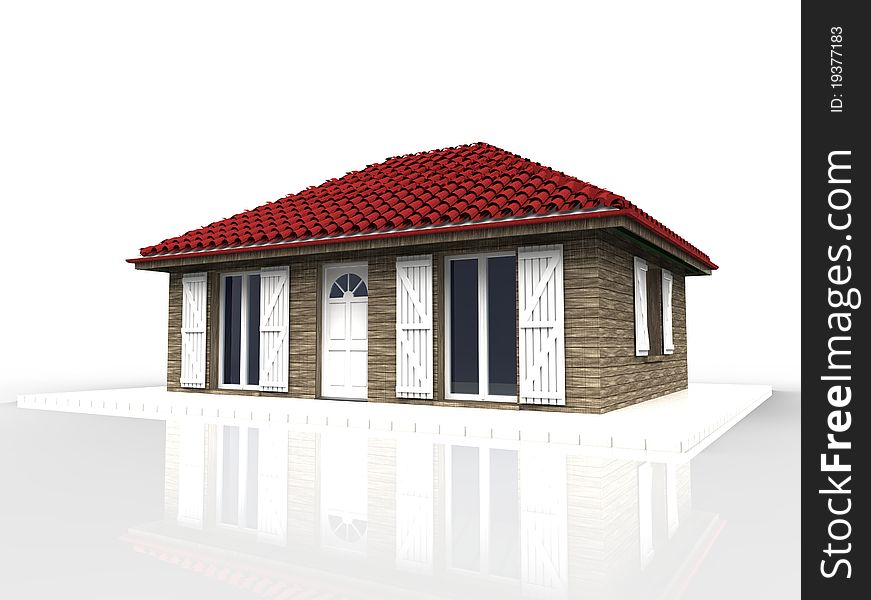 3D illustration of a cottage on white background