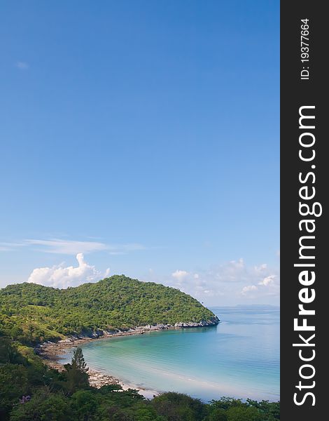 Beautiful coast on the left and blue sky from beach in Thailand vertical style. Beautiful coast on the left and blue sky from beach in Thailand vertical style