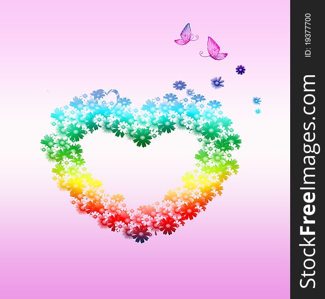 Bright Colorful Background With Floral Heart