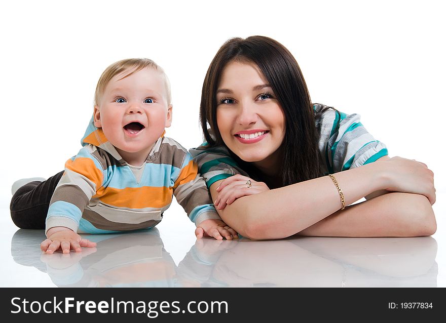 Pretty young women with her son isolated