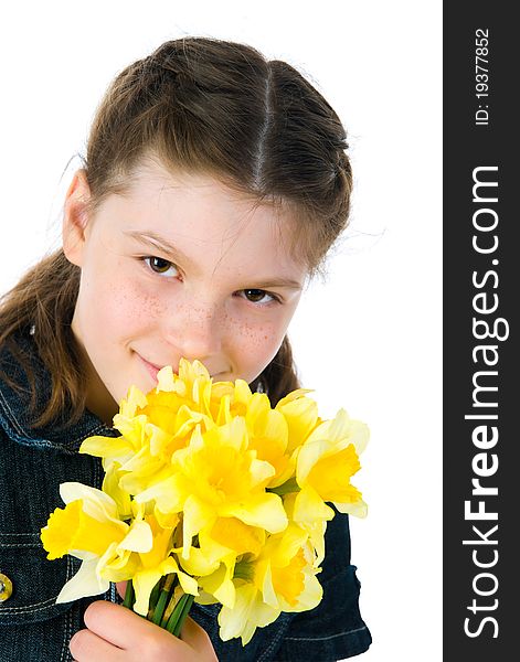 Cute Little Girl Giving Flowers