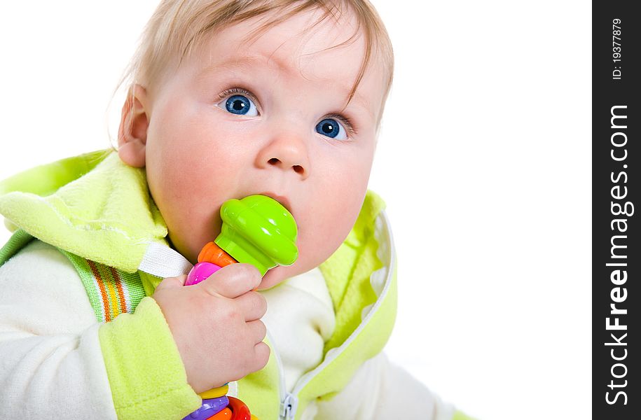 Cute little boy on a  white background