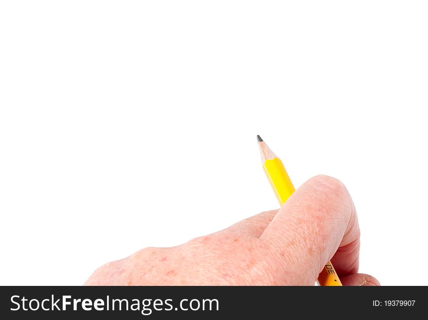 Hand holding a pencil useful for any situation isolated over white background