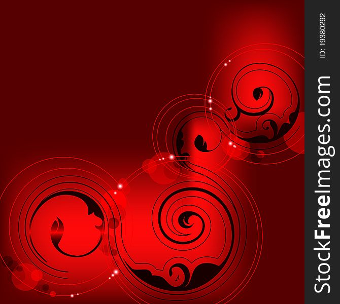 Brilliant red abstract background with flower elements