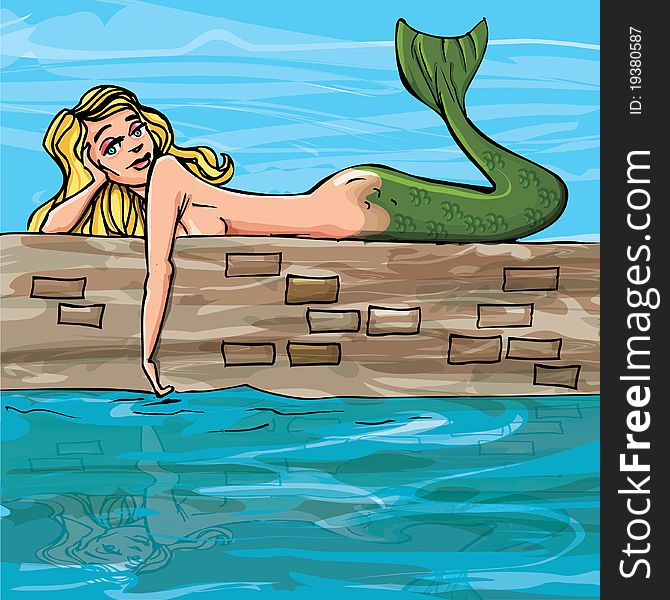 Cartoon Mermaid Looking At Her