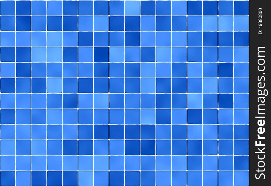 View of blue ceramic wall tiles in a random pattern. View of blue ceramic wall tiles in a random pattern.