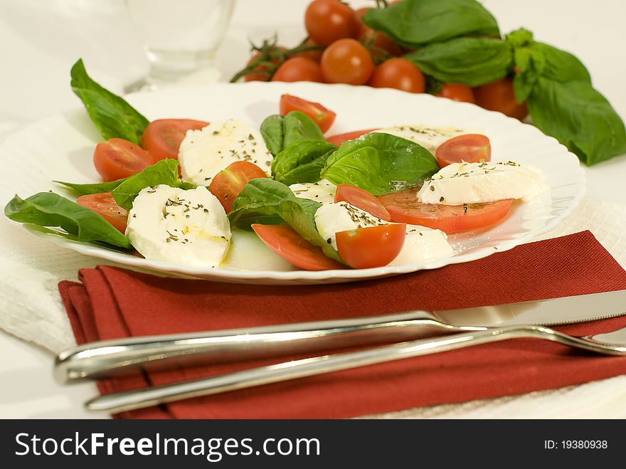 Italian traditional salad with mozzarella and basil. Italian traditional salad with mozzarella and basil