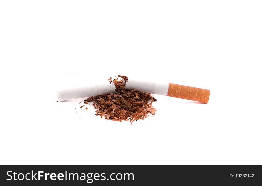 Broken cigarette isolated on white background