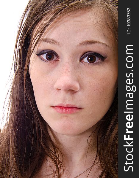 Portrait of beautiful young woman on isolate backout