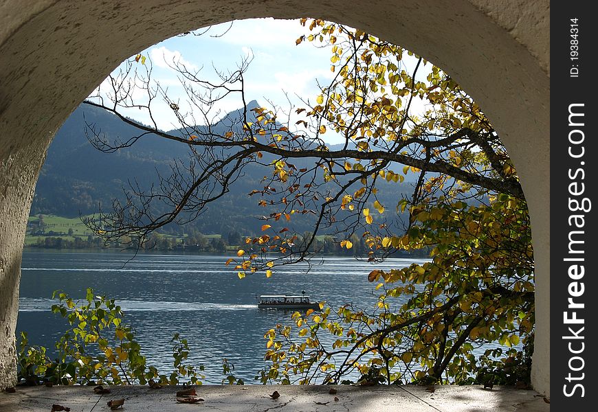 A view of Wolfgang lake, from St. Wolfgang, in the Austrian Tirol.