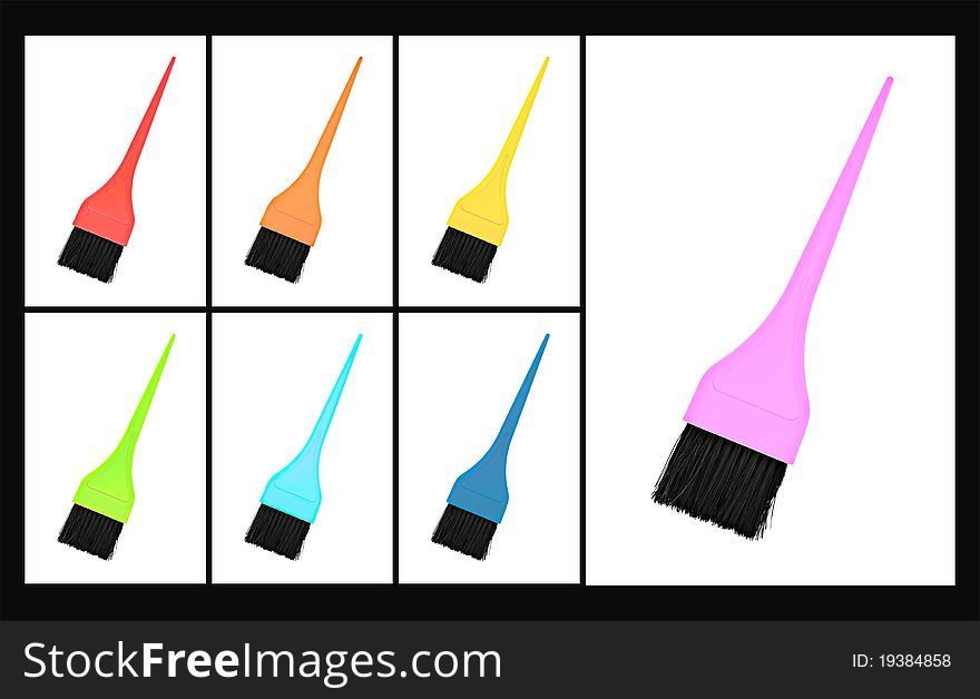 Isolated photo of colorful brush combined into one file