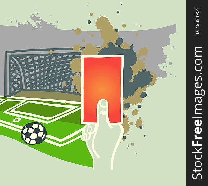 Soccer doodle stadion background with red card in hand. Soccer doodle stadion background with red card in hand.
