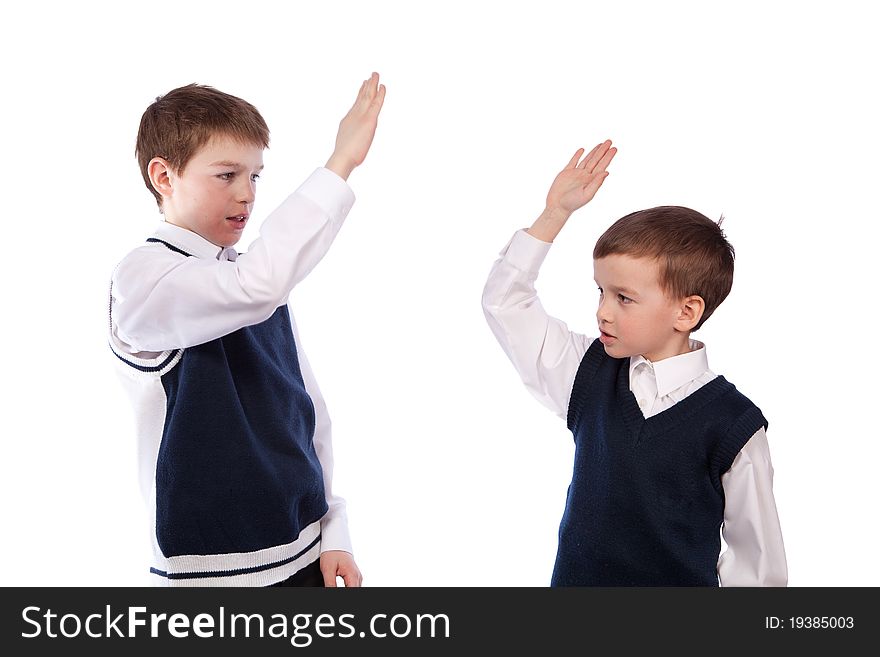 Portrait of two brothers in school uniform