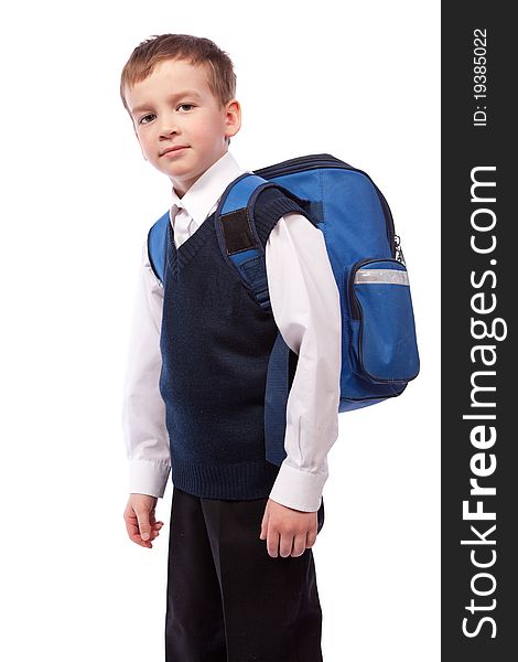 Portrait of  schoolboy with  briefcase