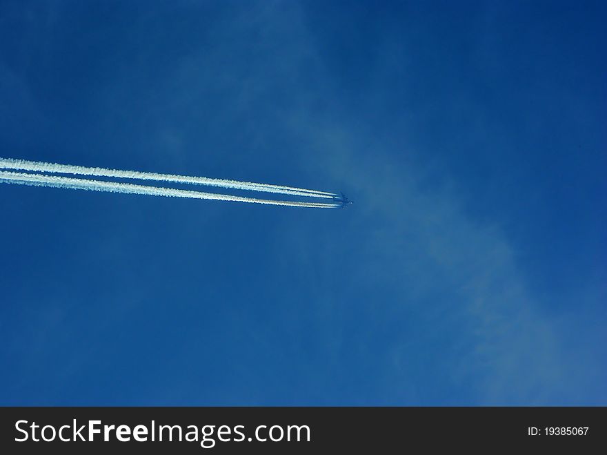 Jet Plane With Trace In The Sky