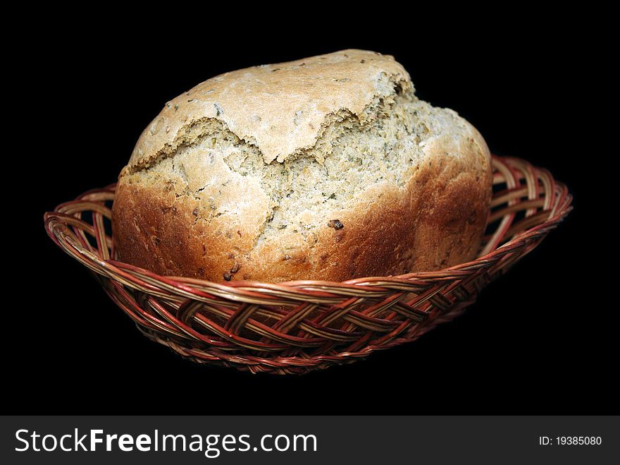 Loaf Of Bread In Basket.