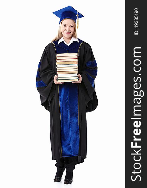 Student with books on white background. Student with books on white background