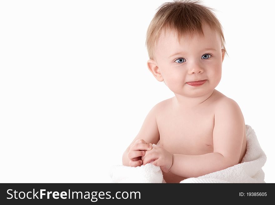 A small child on a white background